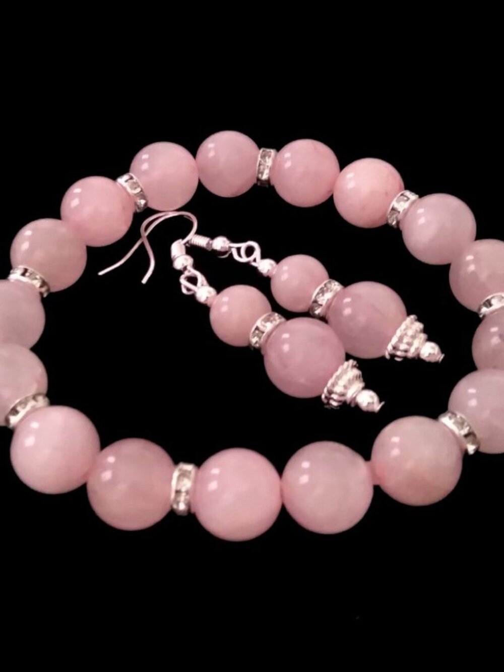Handcrafted Rose Quartz Stretch Bracelet & Matching Earrings